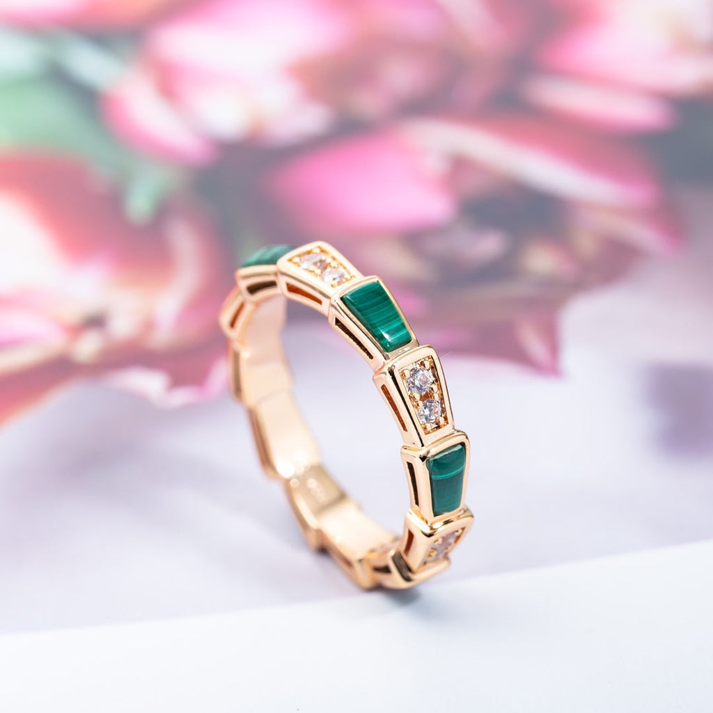 Bvlgari Serpenti Ring Pink Gold Malachite Cubic Zirconia 3MM