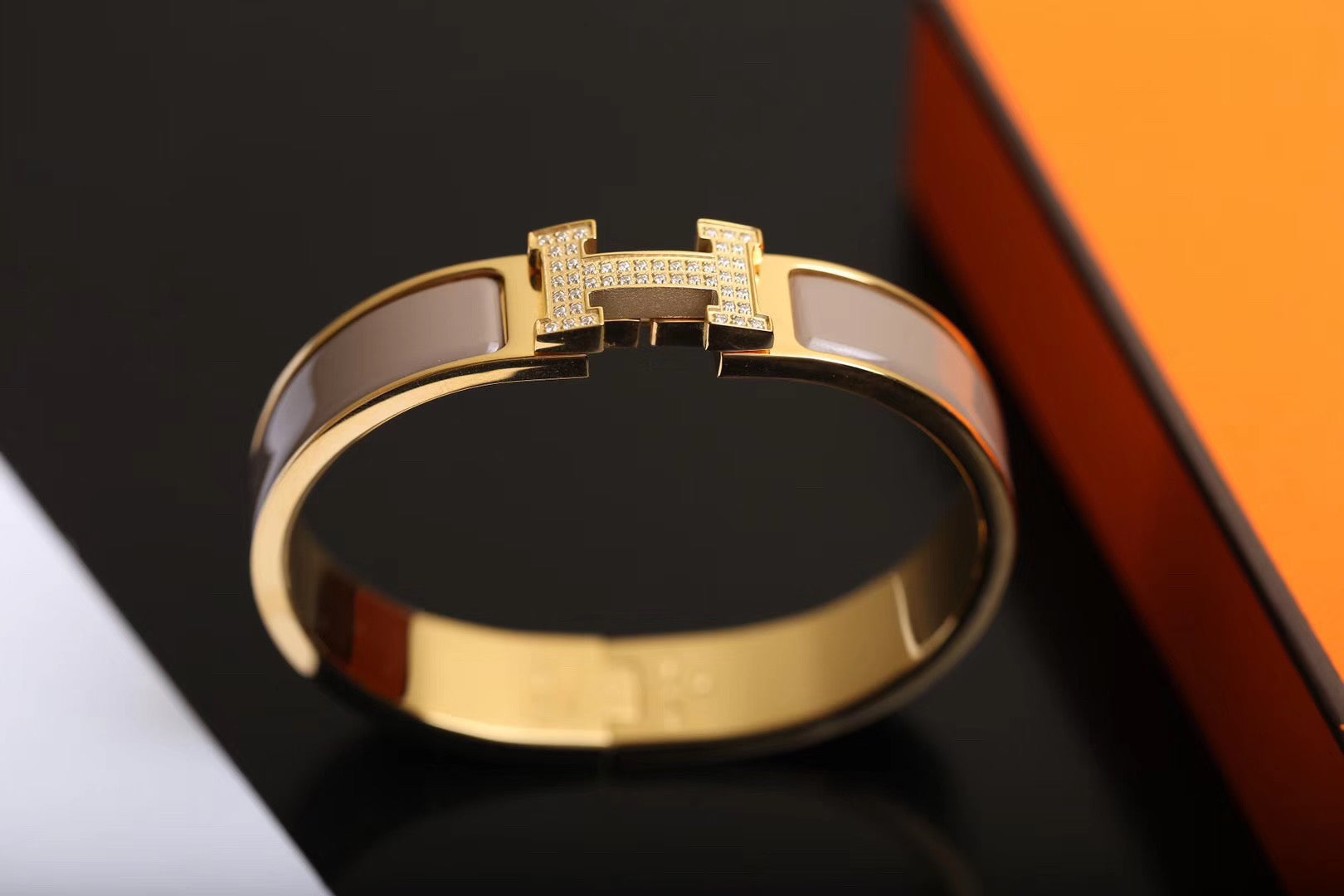 Hermes H Bracelet Gold Cubic Zirconia