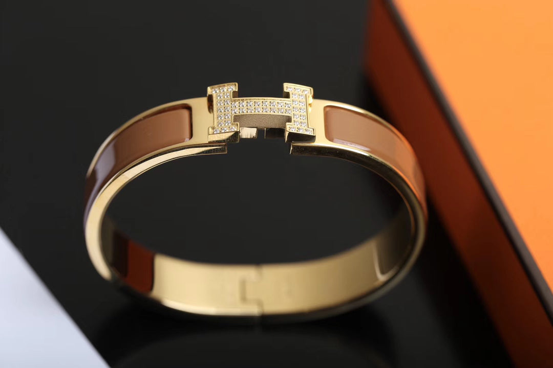 Hermes H Bracelet Gold Cubic Zirconia