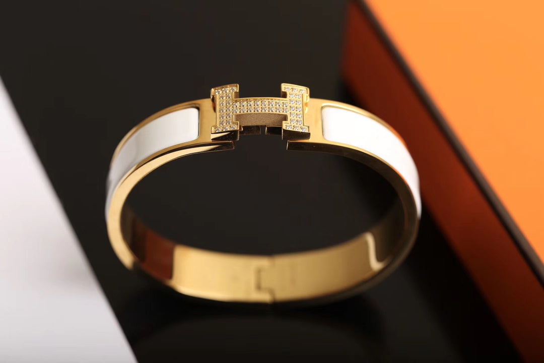 Hermes H Bracelet Gold Cubic Zirconia