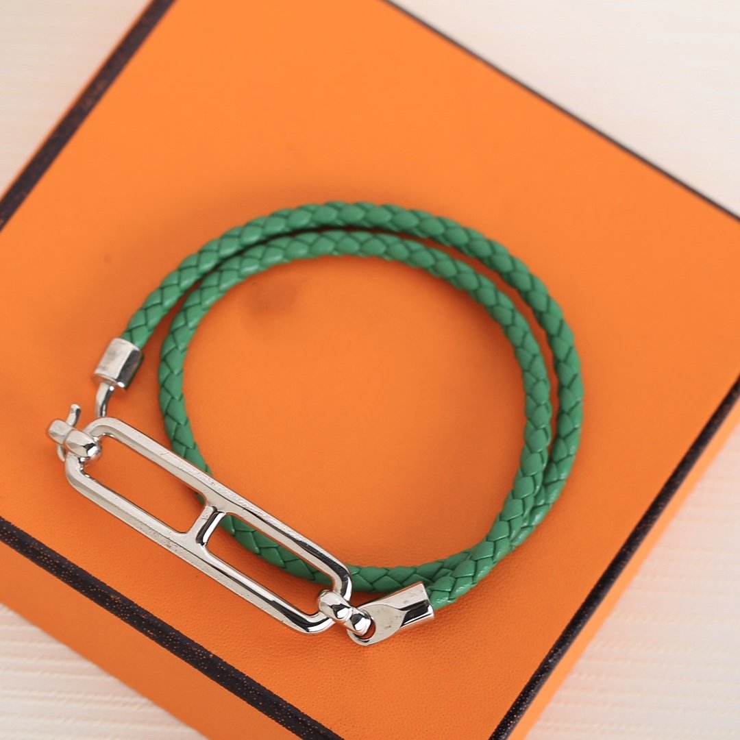 Hermes Toulis Double Tour Silver Bracelet
