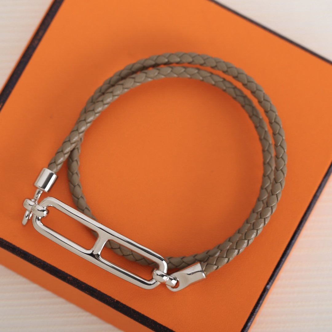 Hermes Toulis Double Tour Silver Bracelet