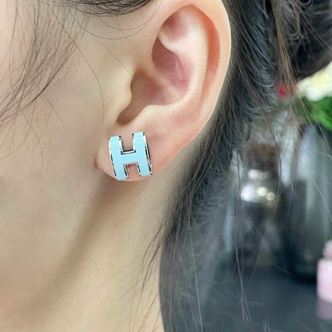 Hermes Pop H Sky Blue Stud Earrings