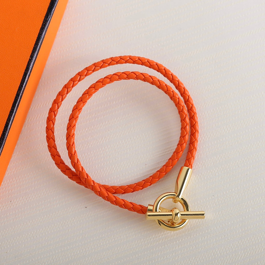 Hermes Glenan Double Tour Gold Leather Bracelet