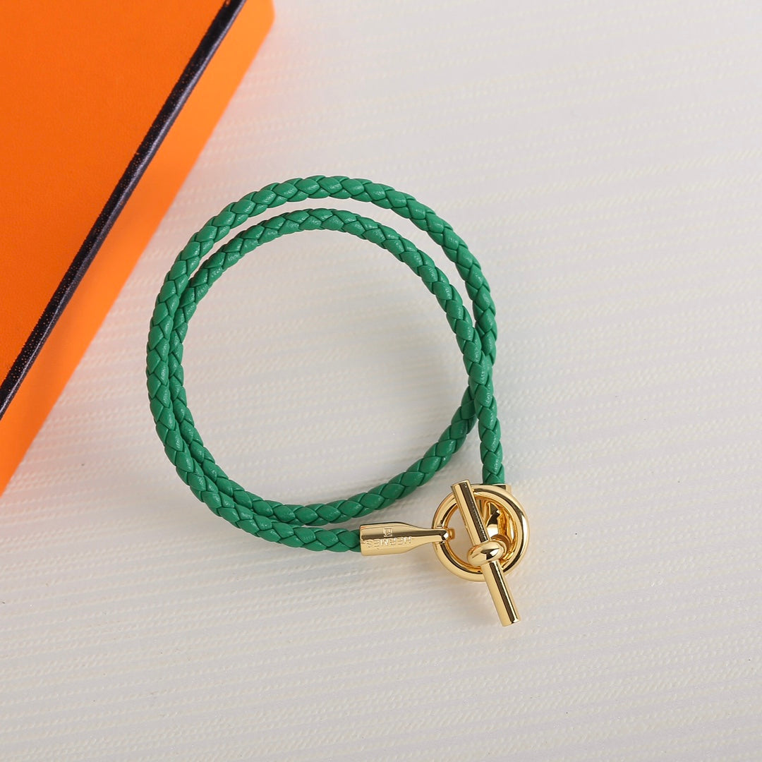 Hermes Glenan Double Tour Gold Leather Bracelet