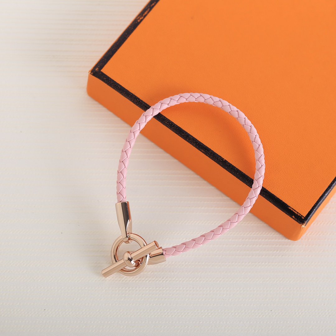 Hermes Glenan Pink Gold Leather Bracelet