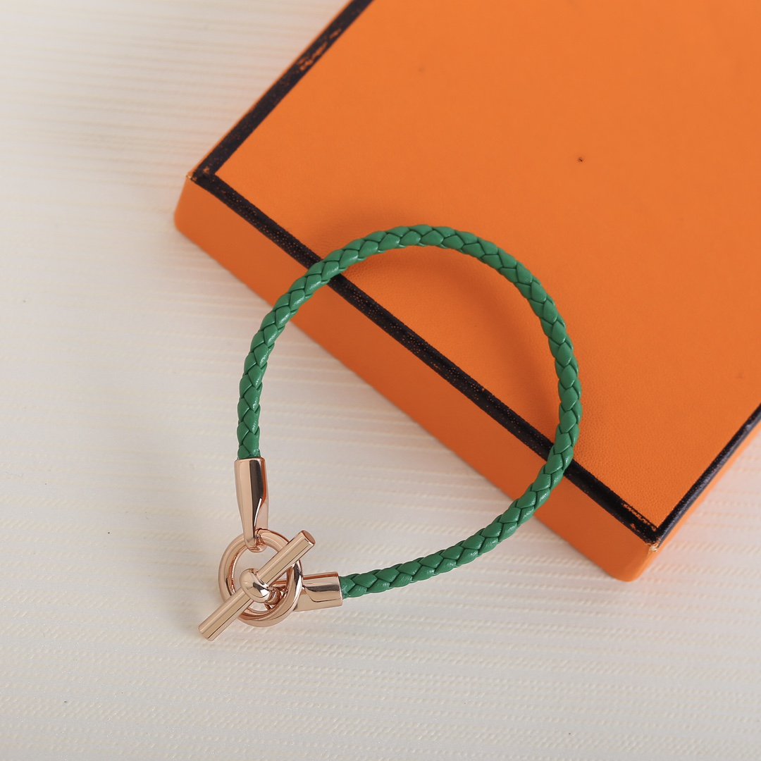 Hermes Glenan Pink Gold Leather Bracelet