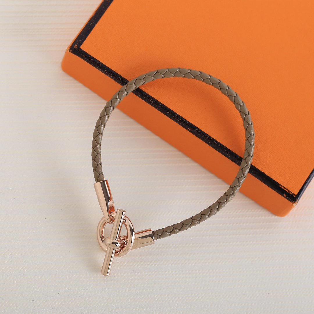 Hermes Glenan Pink Gold Leather Bracelet
