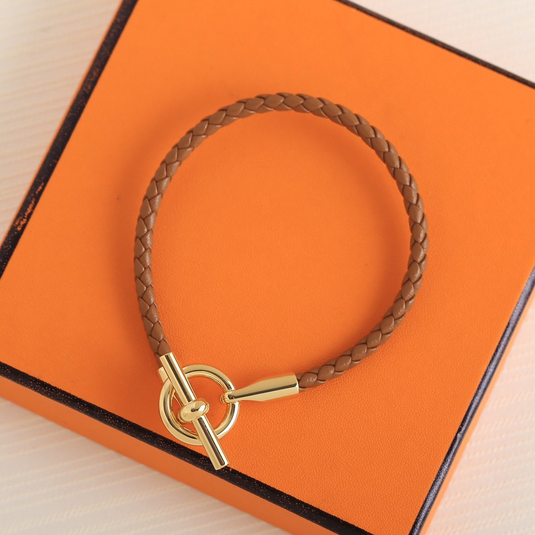 Hermes Glenan Gold Leather Bracelet
