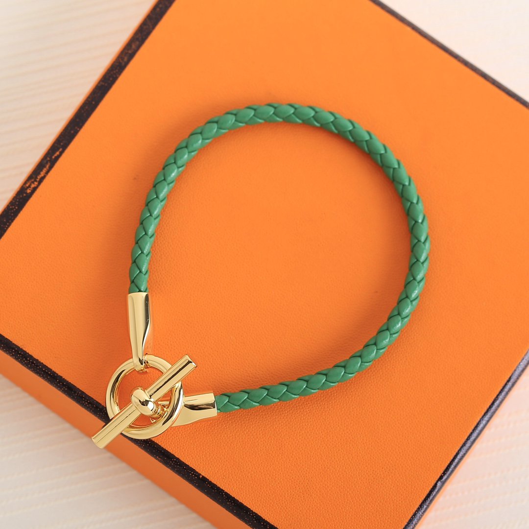 Hermes Glenan Gold Leather Bracelet