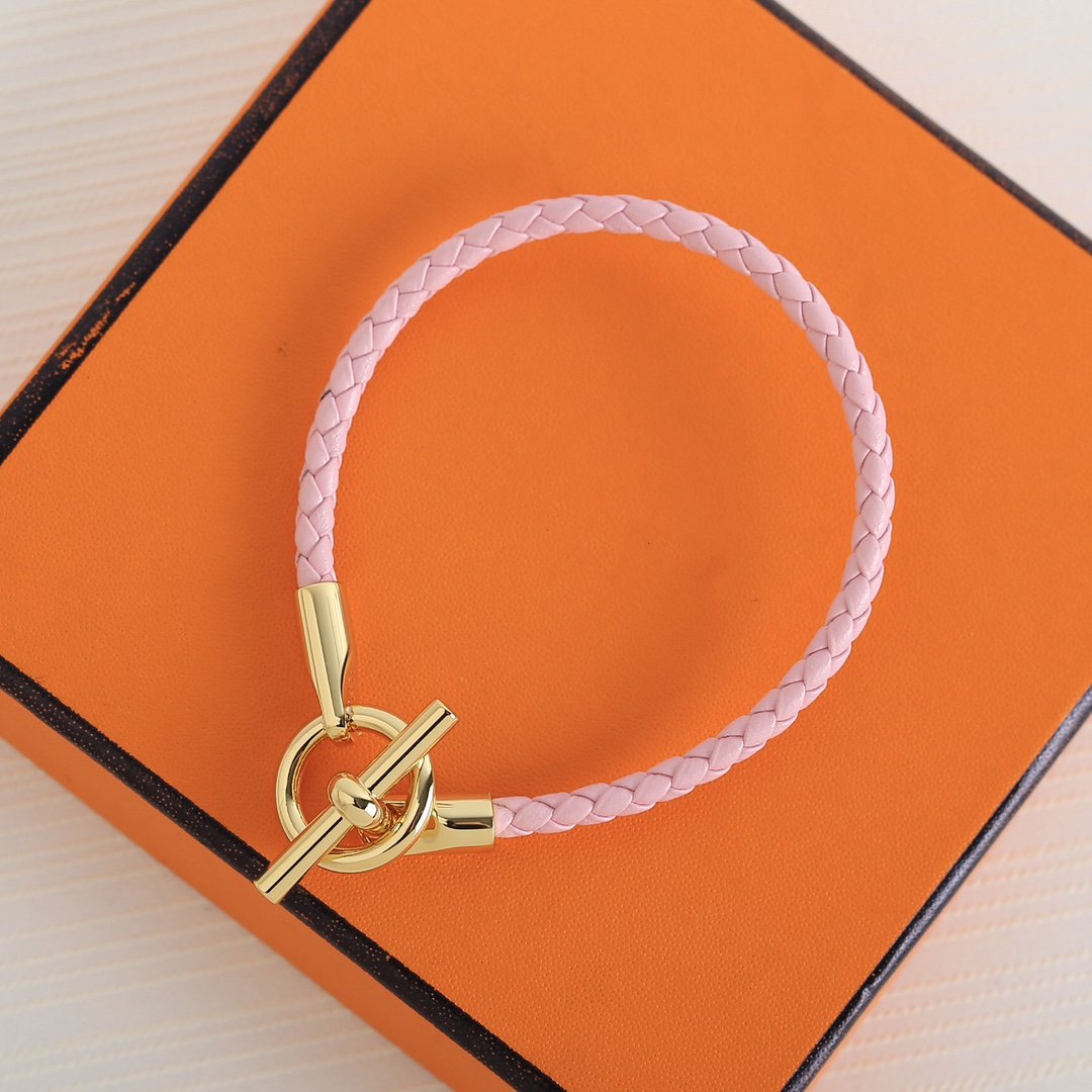 Hermes Glenan Gold Leather Bracelet
