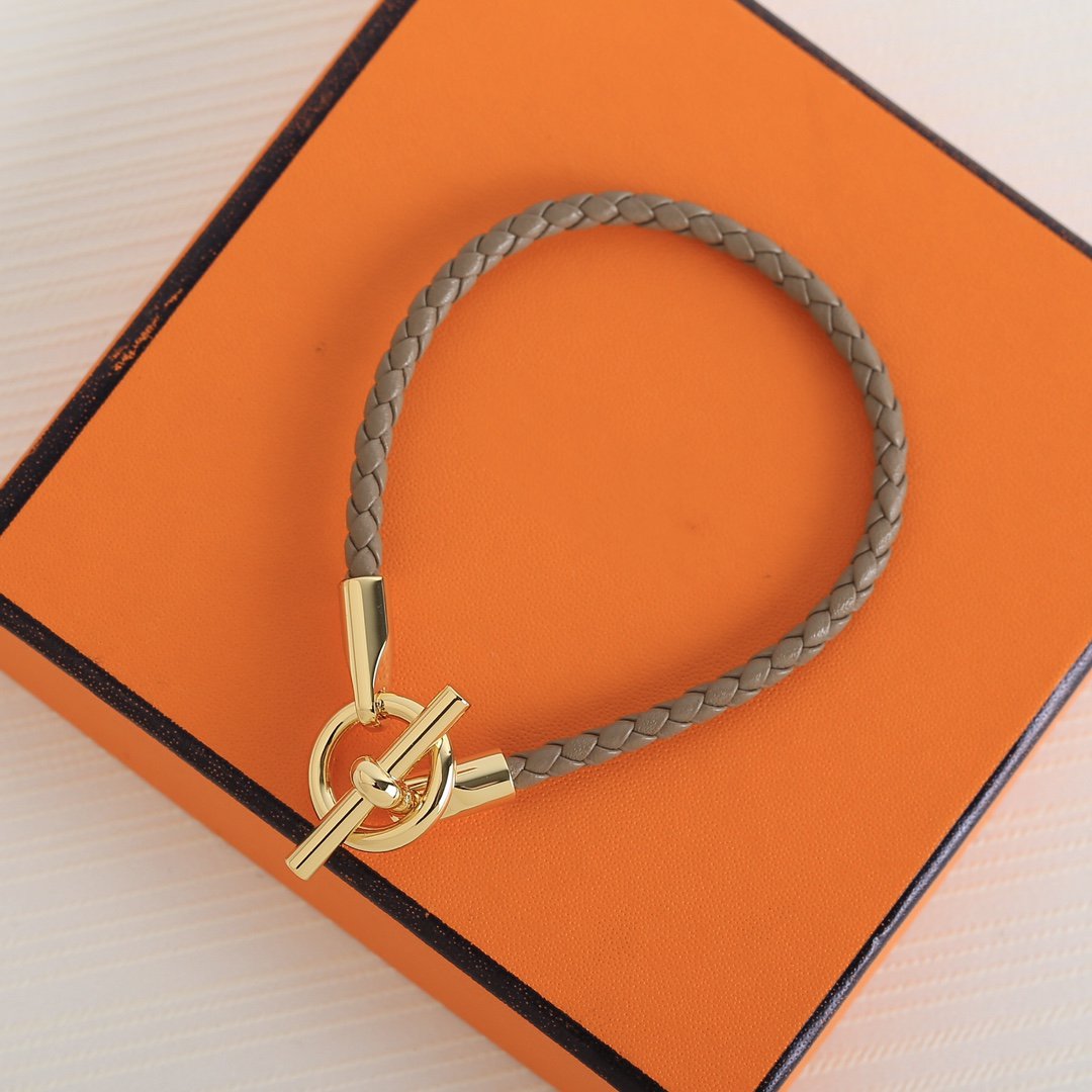 Hermes Glenan Gold Leather Bracelet