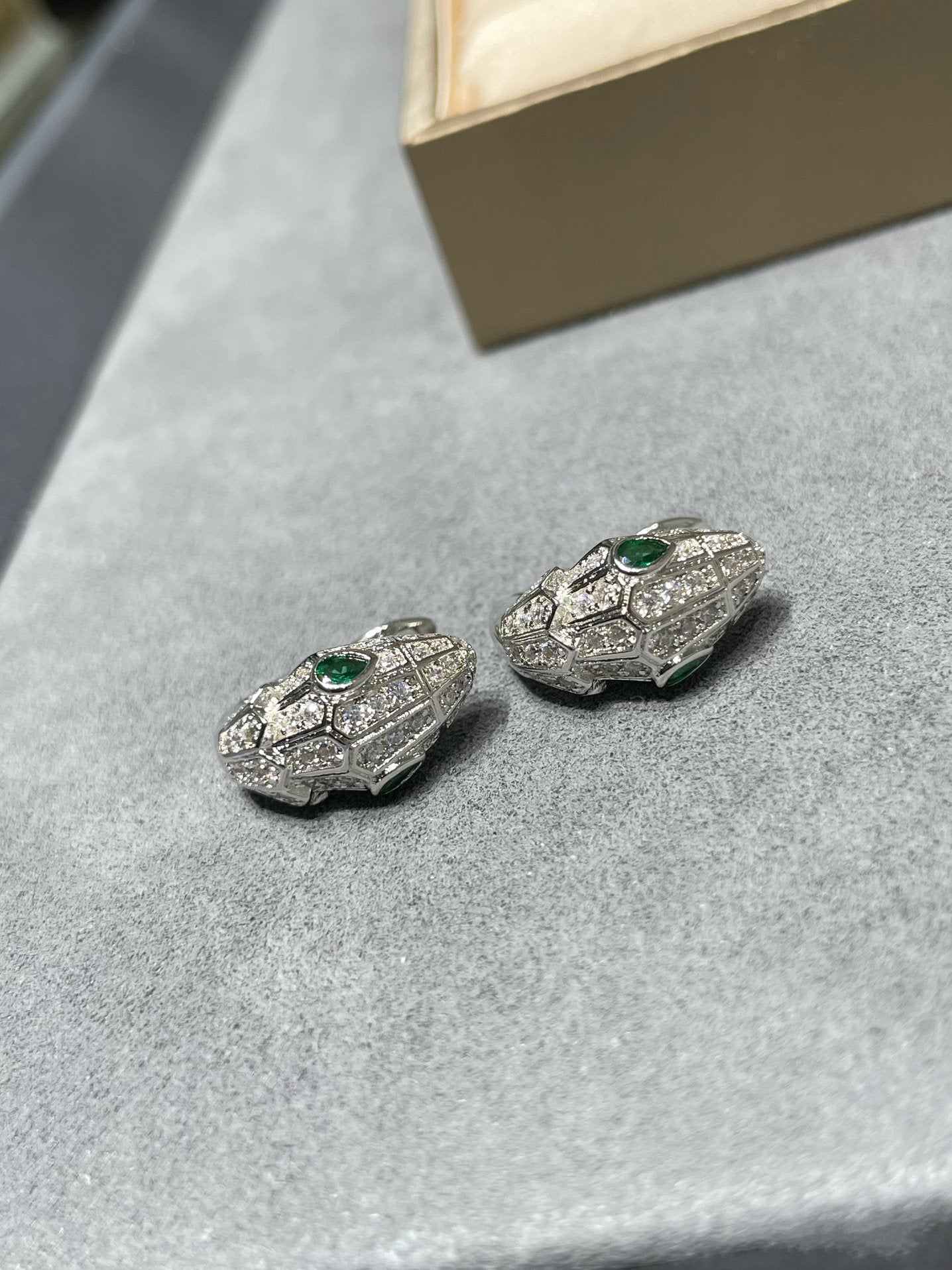 Bvlgari Silver Cubic Zirconia Small Serpent Earrings