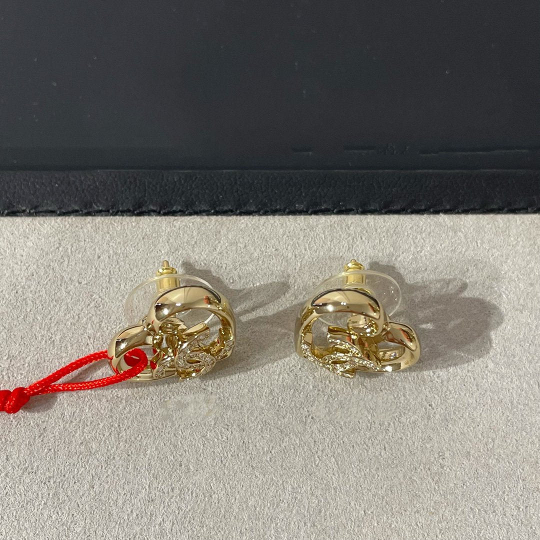 Chanel Diamond Heart Light Gold Earrings