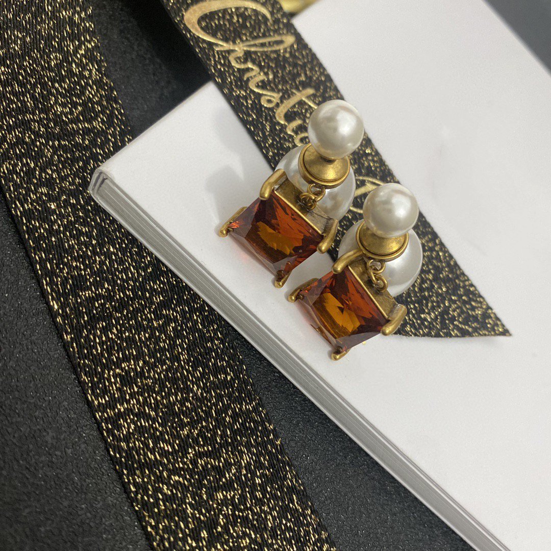 Dior CD Pearl Earrings Gold Diamond