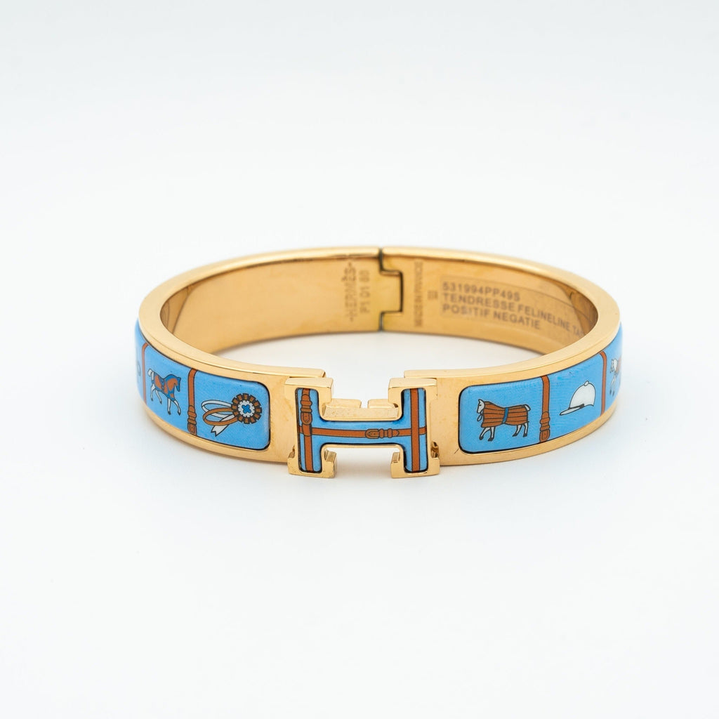 Hermes H Pink Gold Bracelet Blue Ceramic