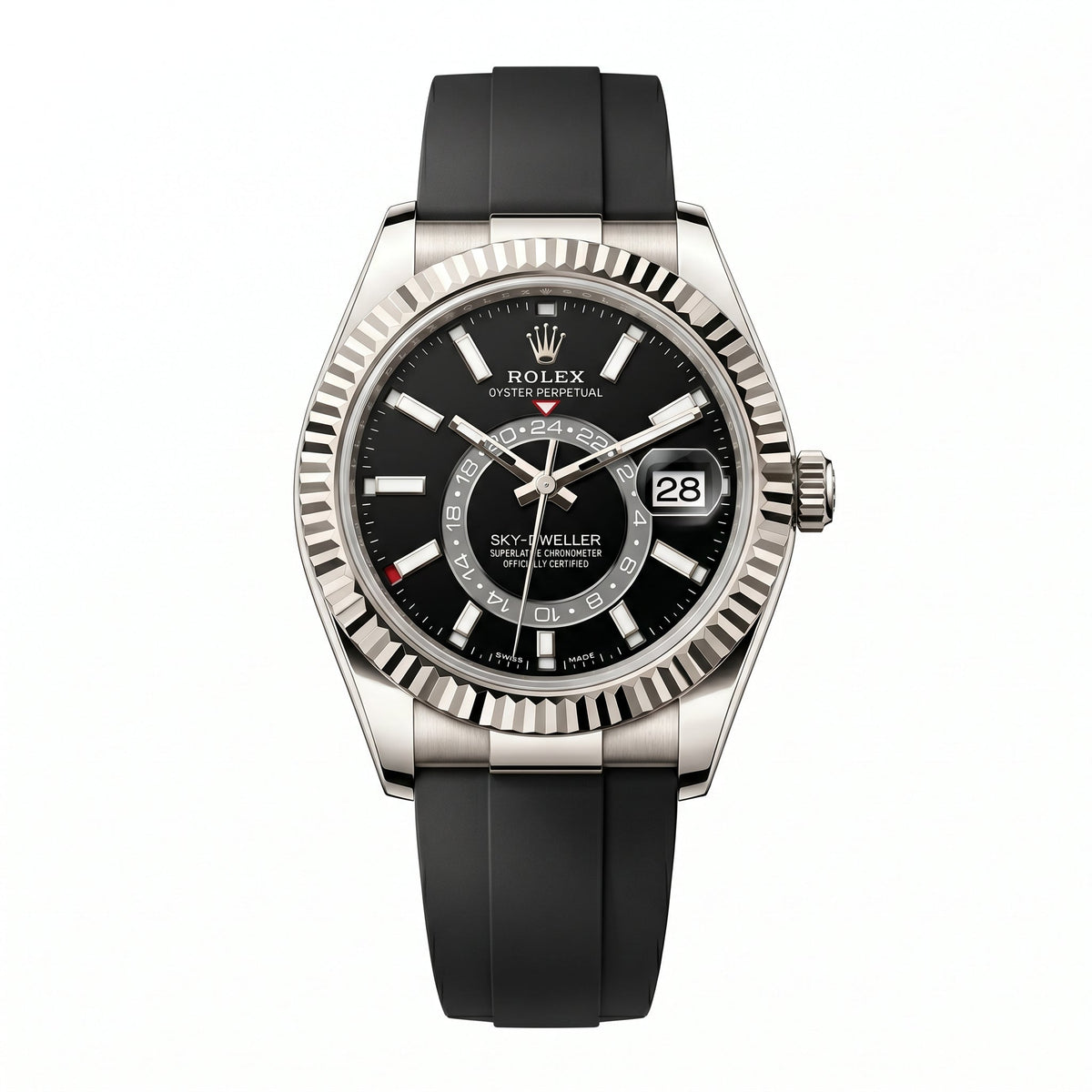 Rolex Sky Watch - Dweller 326139 White Gold Oysterflex "Black Dial"