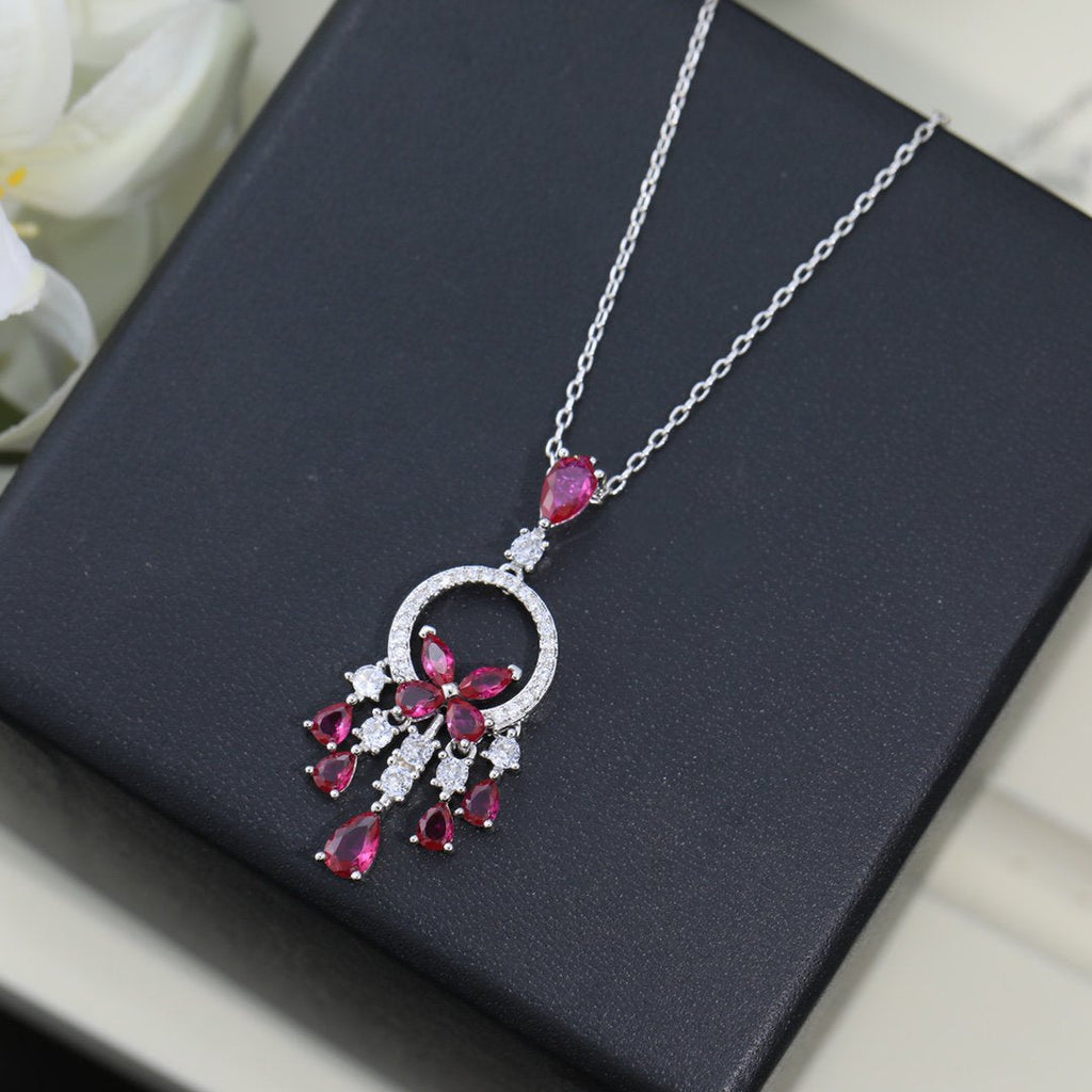 Graff Butterfly Chandelier Classic Pink Silver Cubic Zirconia Necklace