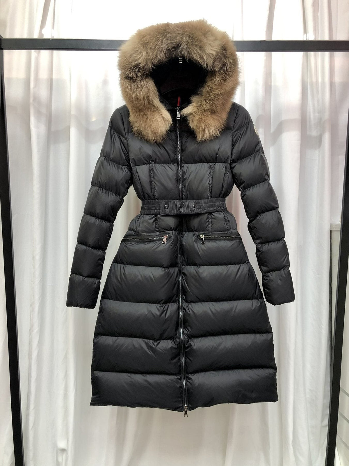 Moncler Long Belted Puffer Coat — front