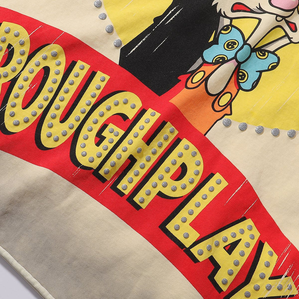 Rough Play Rabbit Graphic Distressed T-Shirt — detail