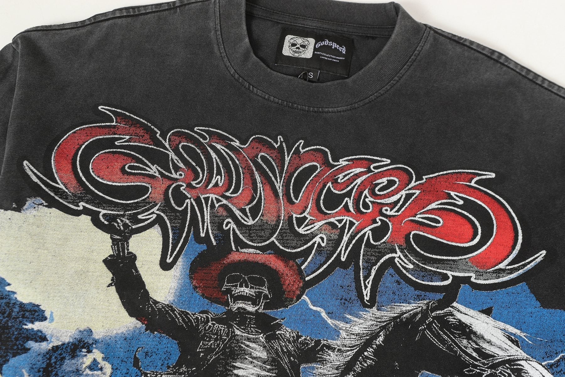 Godspeed Washed Black Cowboy Graphic Long-Sleeve T-Shirt — detail