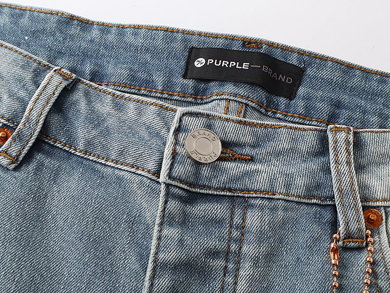 Purple Brand Light Blue Paint-Splatter Distressed Flared Jeans — detail