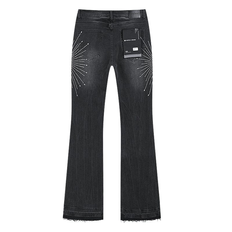 Purple Brand Rhinestone Sunburst Flare Jeans — back