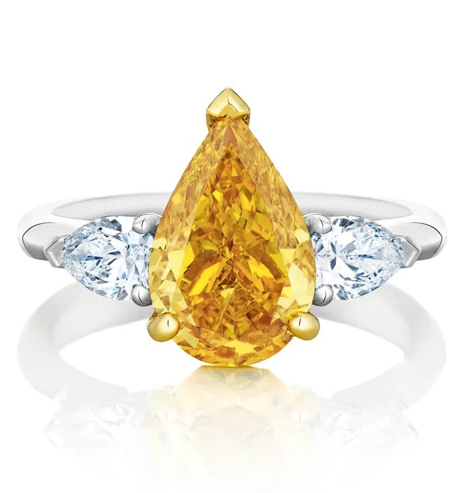 Graff Promise Pear Shape Yellow Silver Cubic Zirconia Ring