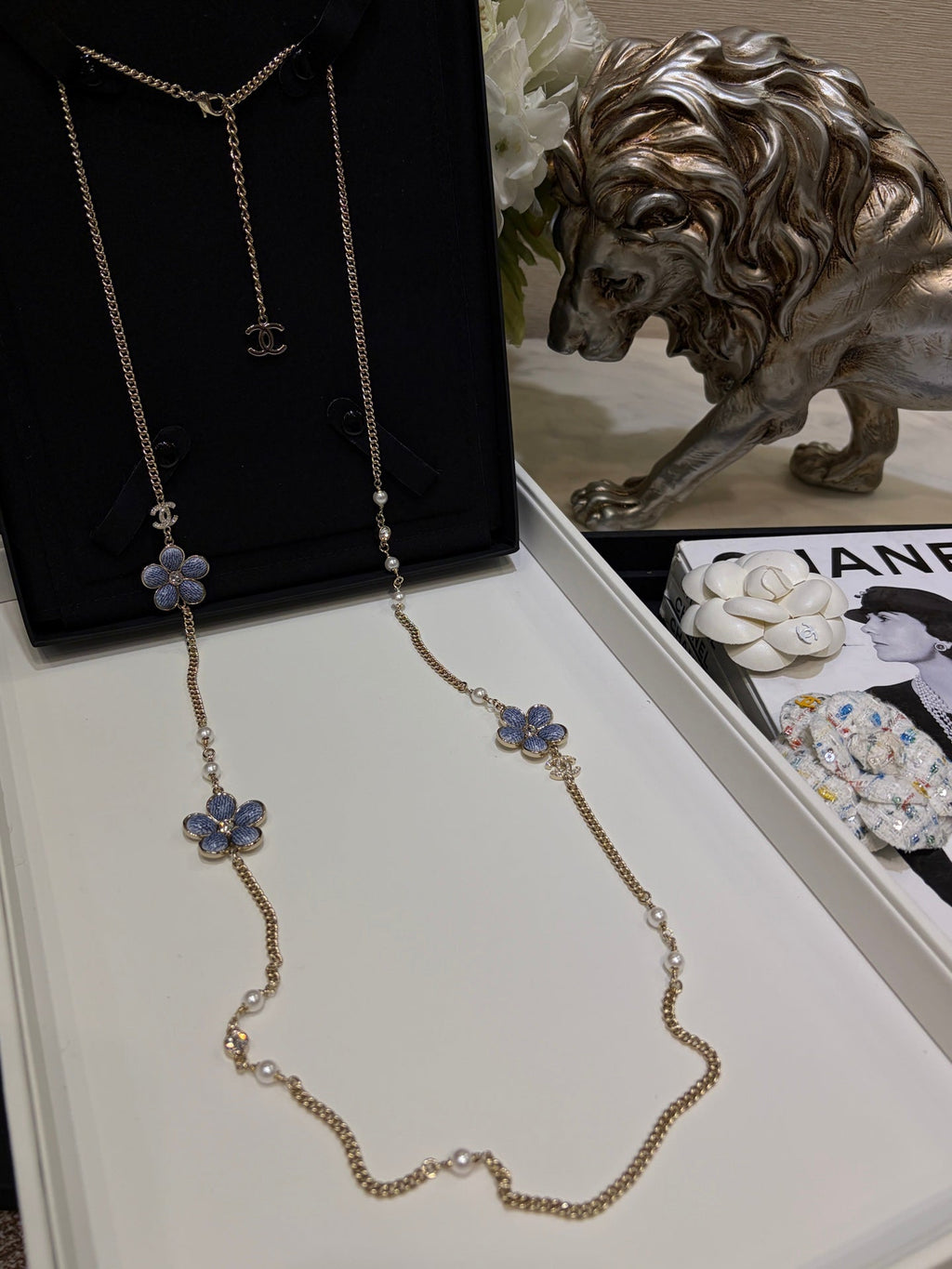Chanel 2026 Gold Double C Denim Flower Enamel Necklace