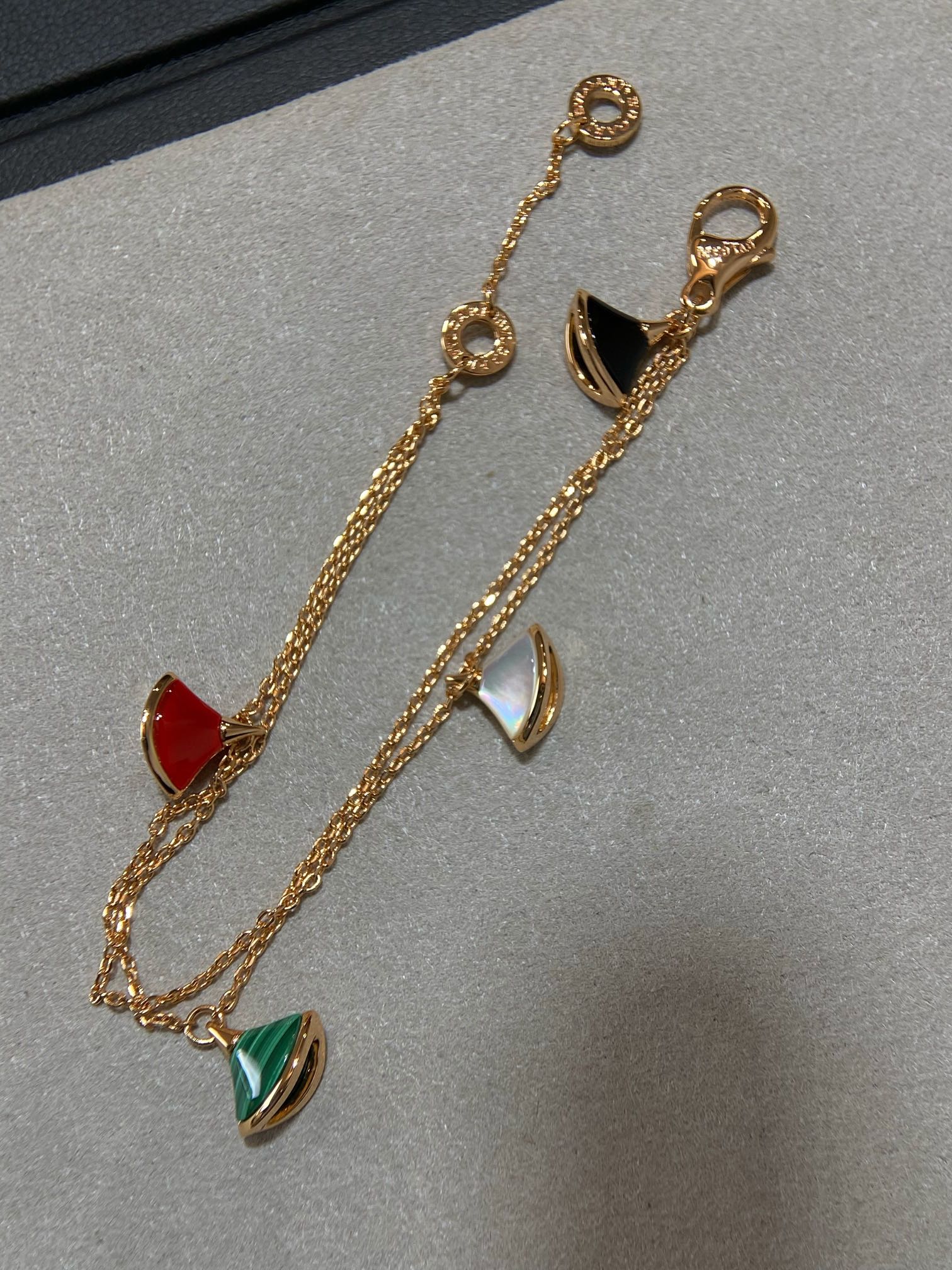 Bvlgari 4 Motif MOP Gold Double Chain Bracelet