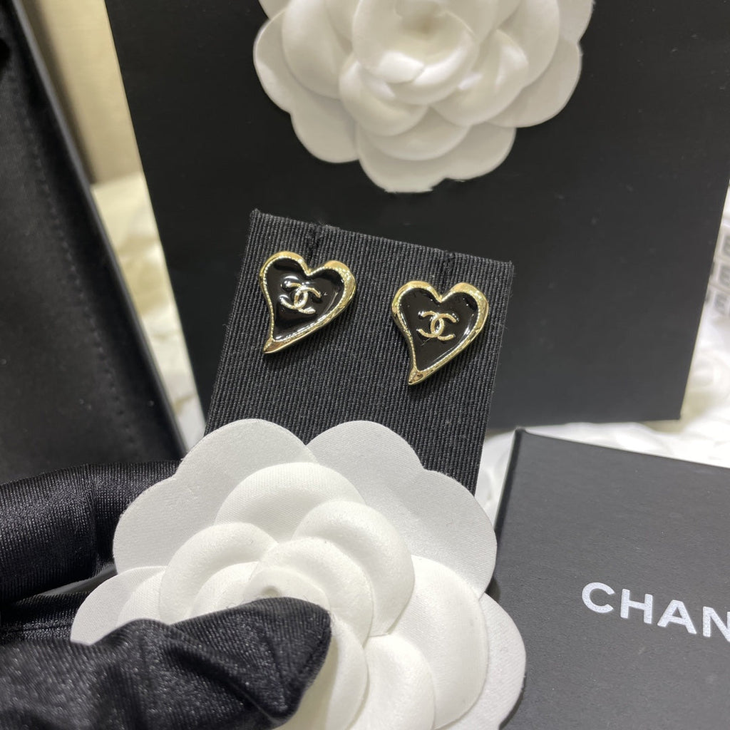 Chanel Double C Gold Love Heart Earrings